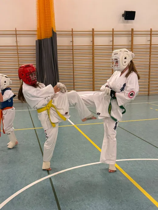 Kopnięcie w walce kumite na egzaminie